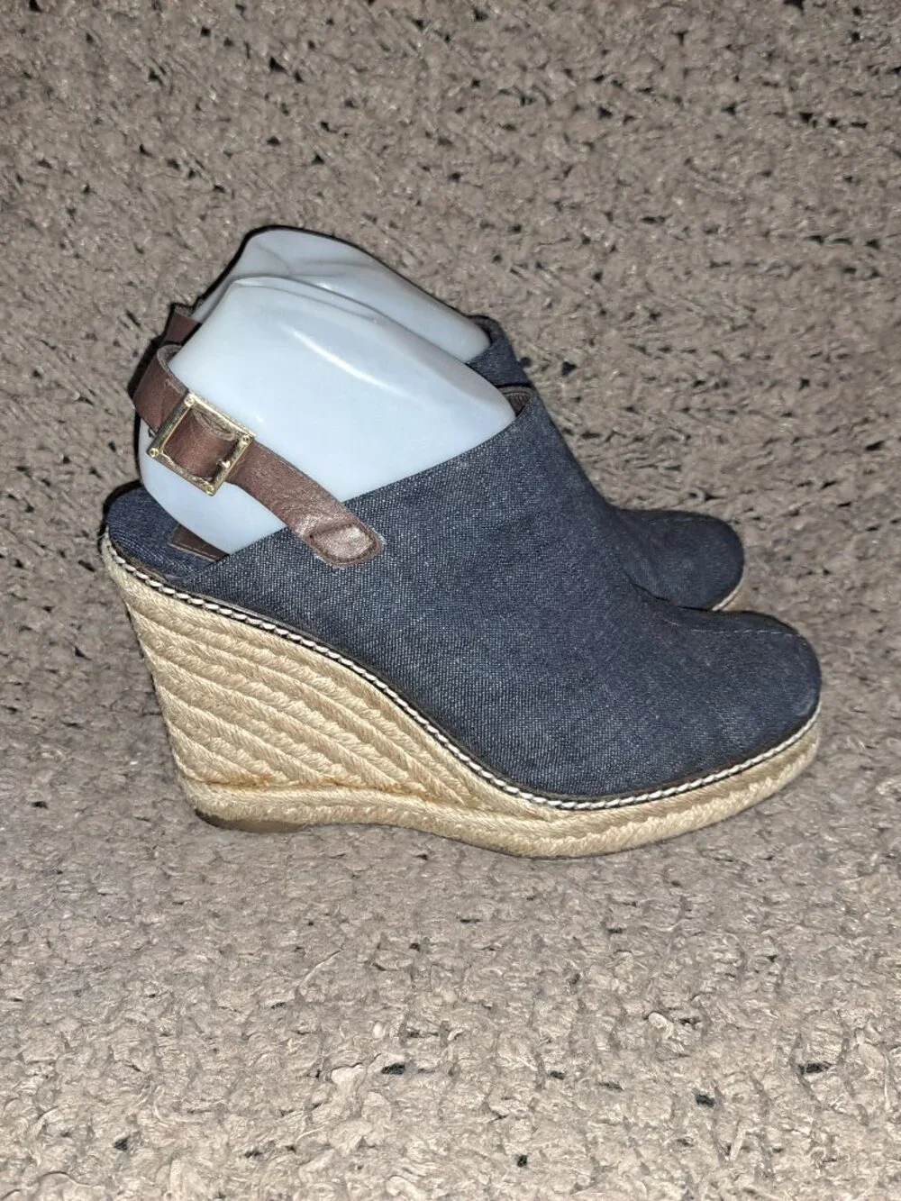 TORY BURCH-Blue Denim/Leather Slingback Platform Espadrille Wedge-SZ 9-Excellent
